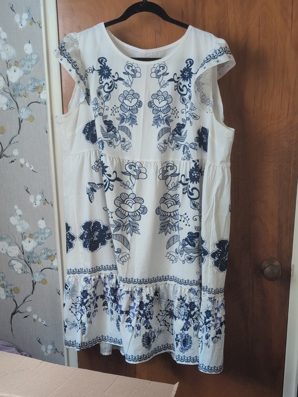 White & Navy Floral Girls' Dress